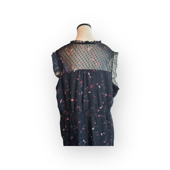 Women’s 2X Reitmans Black Polka Dot Mesh & Floral Ruffled Sheath Dress 18 20 - Picture 7 of 8